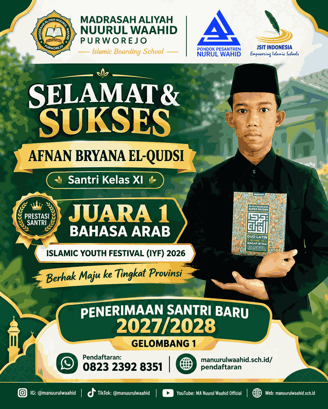 Santri Pondok Pesantren Nurul Wahid Raih Juara 1 Bahasa Arab IYF 2026, Siap Melaju ke Tingkat Provinsi